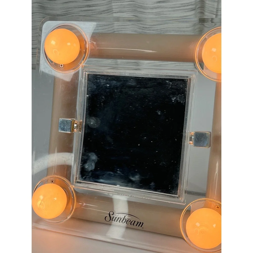 Vintage Sunbeam Lighted Makeup Mirror Clear Acrylic Hollywood Style Vanity Tan